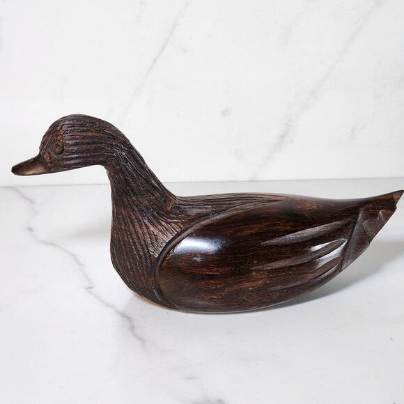 Rustic Wooden Duck Decoy Statue - Vintage Hand Carved Figurine 6x3 - Picture 9 of 10